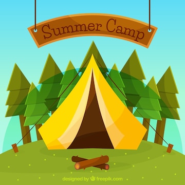 Free Vector | Summer camp background with trees and tent