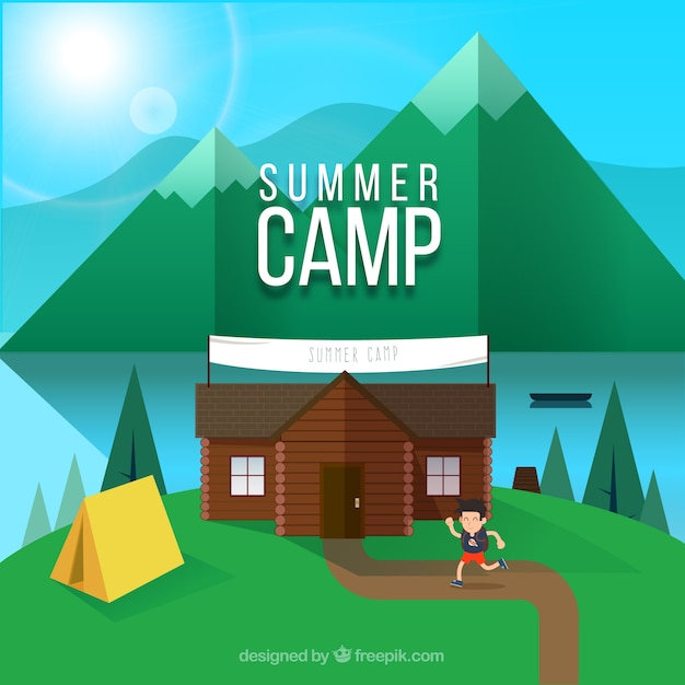 Download Free Vector | Summer camp background with wooden house and ...