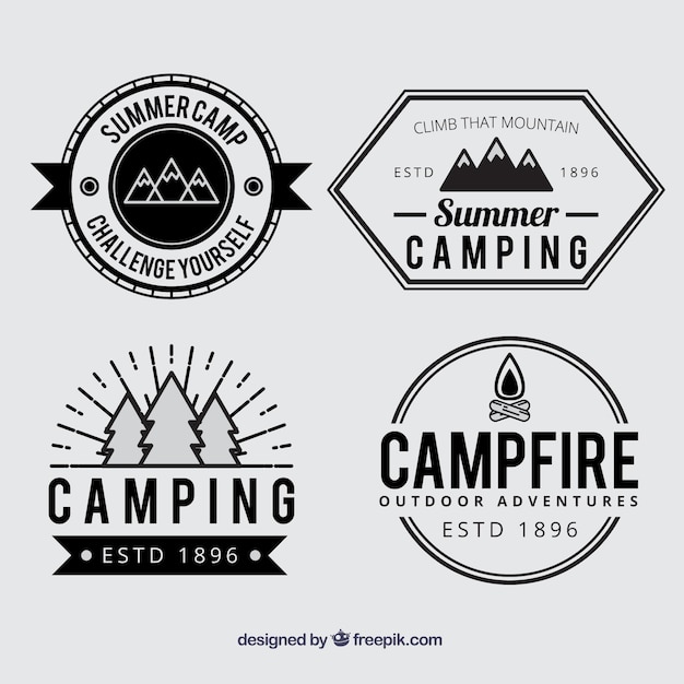 Download Summer camp badges in black and white Vector | Free Download