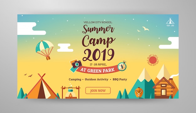 Download Summer camp banner layout Vector | Premium Download