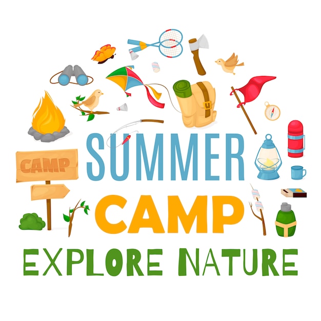 Download Summer camp banner Vector | Premium Download