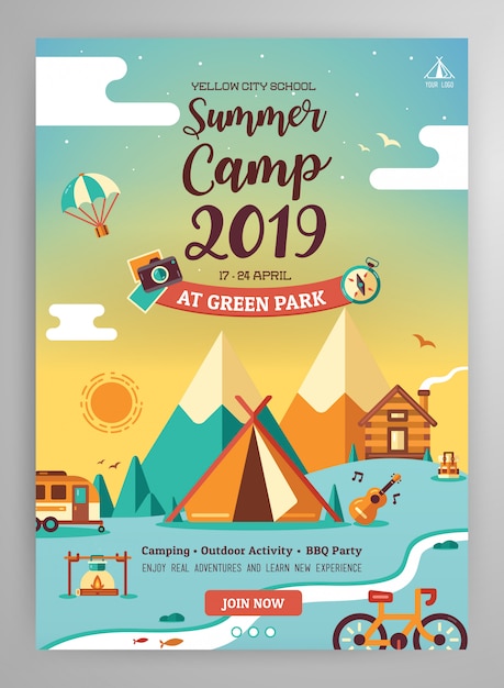 Premium Vector Summer Camp Poster Layout Make poster online without effort. https www freepik com profile preagreement getstarted 3919329