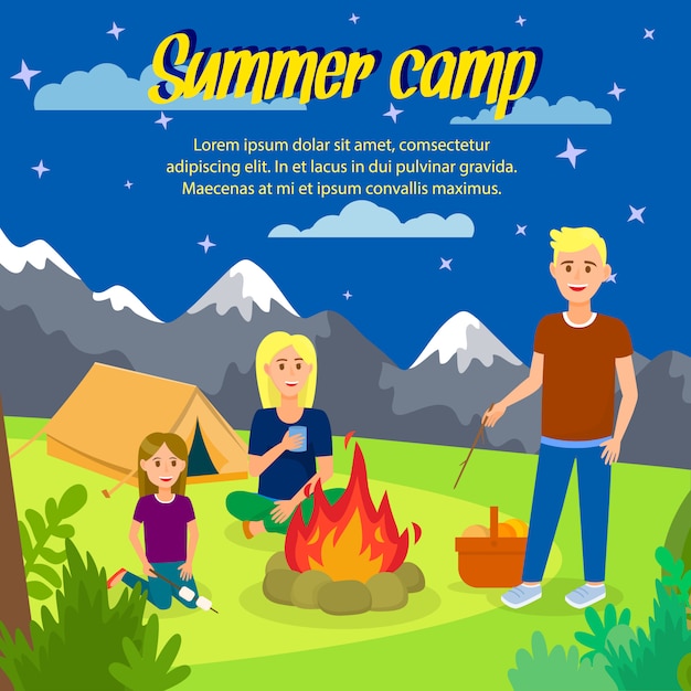 Download Summer camp vector square banner with copyspace. | Premium Vector