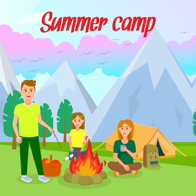 Download Summer camp vector square banner with lettering. | Premium ...