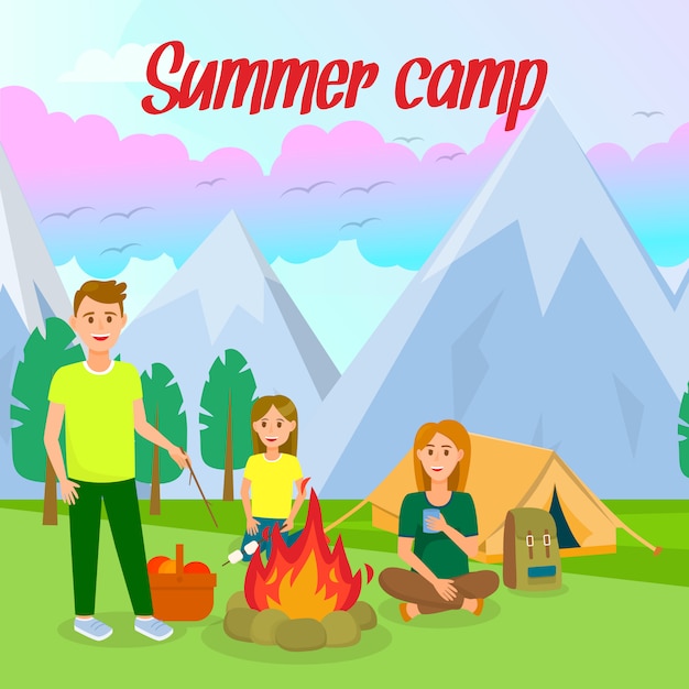 Download Summer camp vector square banner with lettering. | Premium Vector