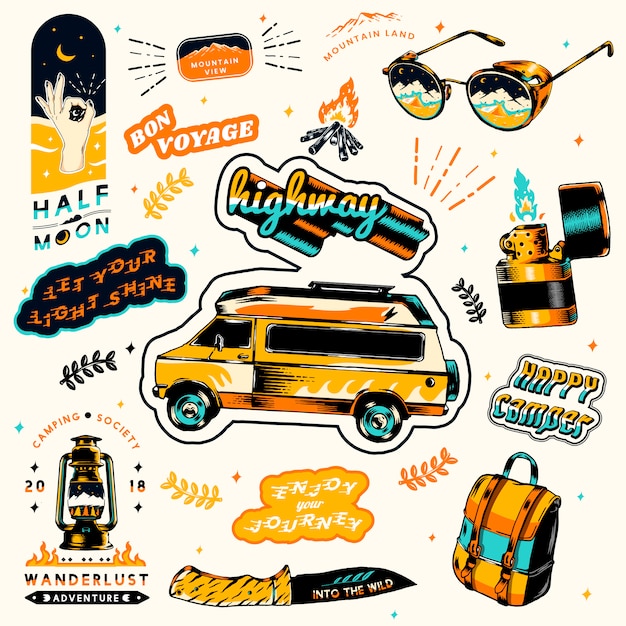 Download Summer camping stickers Vector | Free Download