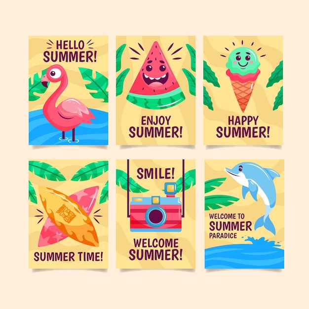 Summer card set template Free Vector