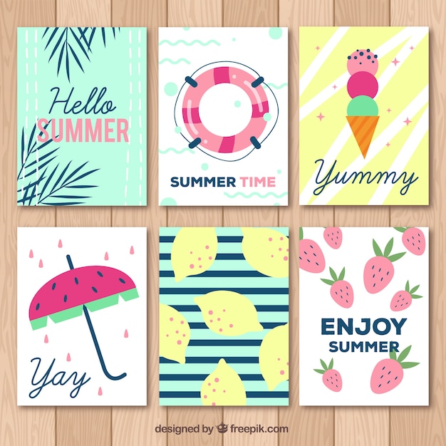 Download Summer cards collection with beach elements | Free Vector