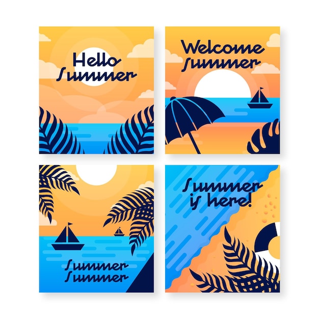 Summer cards flat design Free Vector