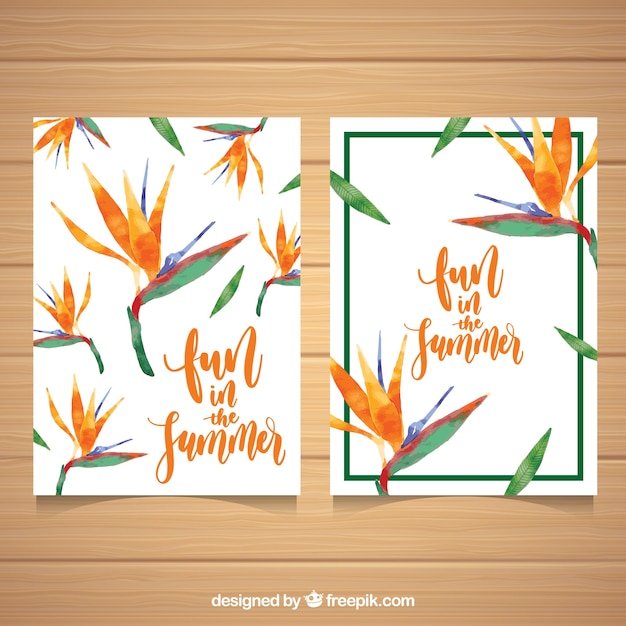 Summer cards on exotic watercolor
flowers