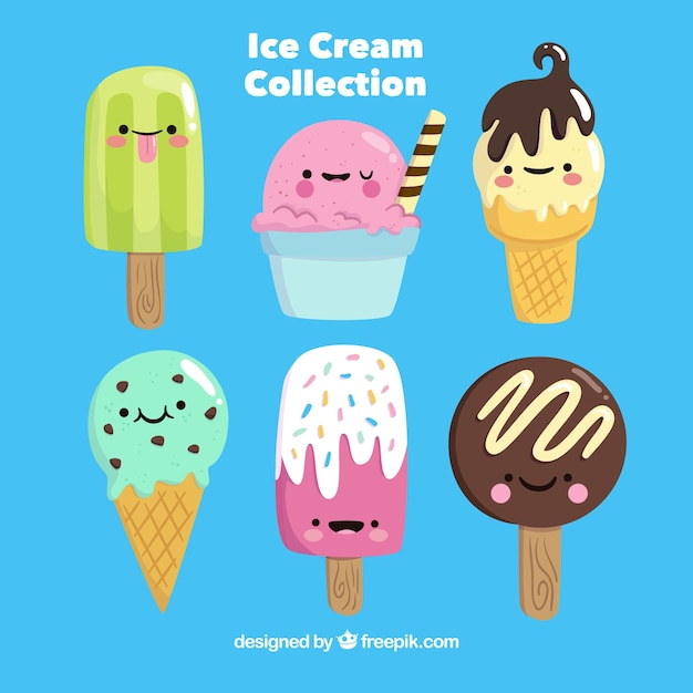 かわいいアイスクリームキャラクターの夏のコレクション 無料のベクター