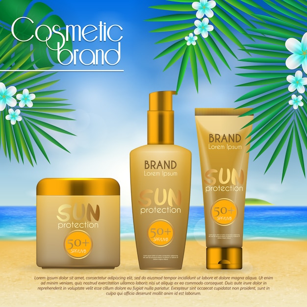 Premium Vector | Summer cosmetic design template on beach background ...