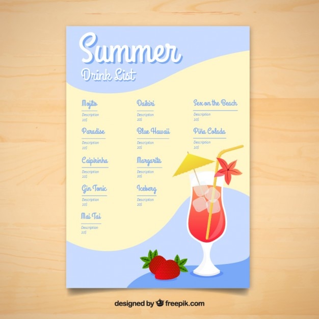 Summer delicious drinks menu template