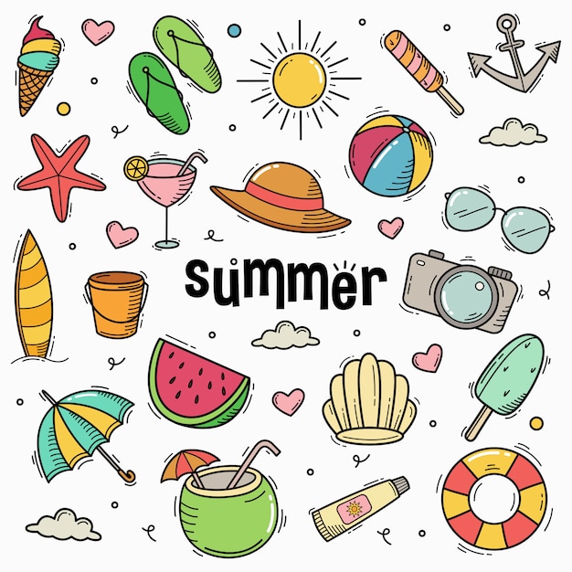 Premium Vector | Summer doodle line art style hand drawn illustration