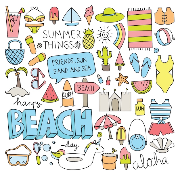 Premium Vector Summer Doodle Set Vector Illustration