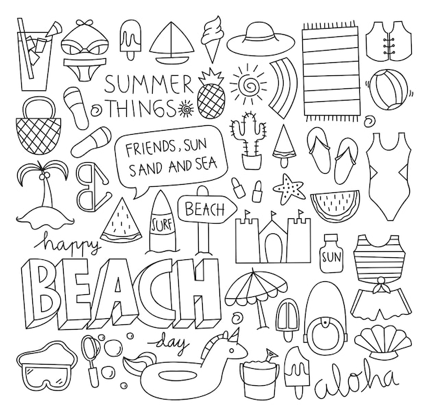 Premium Vector | Summer doodle set vector illustration