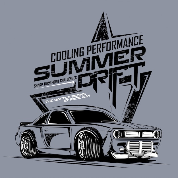 Summer drift cooling performance, illustration of super extreme drift car Premium Vector