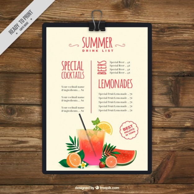 Summer drink list clipboard