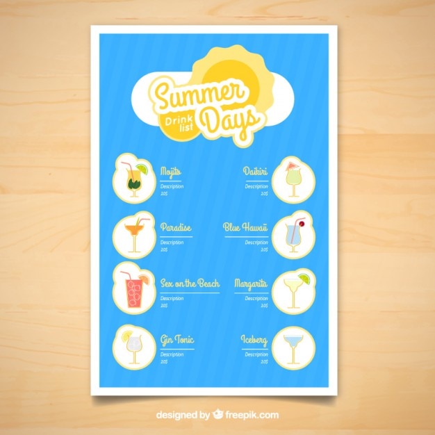 Summer drinks menu