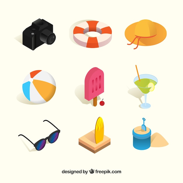 Download Summer elements collection with clothes in isometric style ...