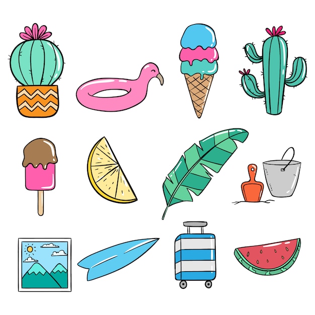 Premium Vector | Summer elements in doodle style