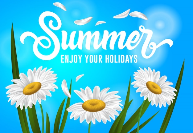 Summer, enjoy your holidays seasonal banner with chamomile flowers ...