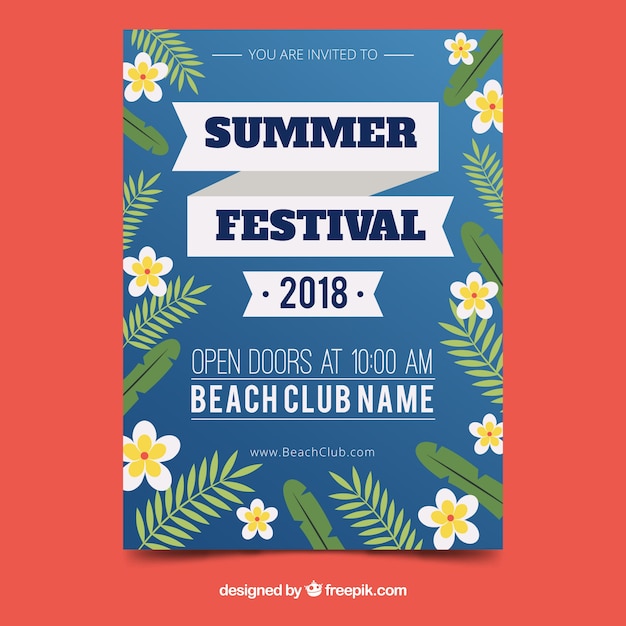 Free Vector | Summer festival poster with floral style