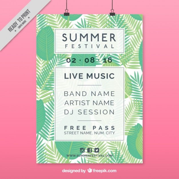 Summer festival poster with palm leaves Vector | Free Download