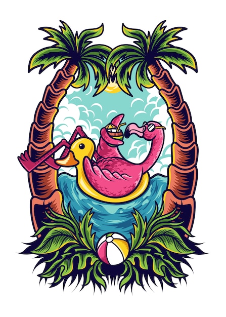 Download Summer flamingo illustration Vector | Premium Download