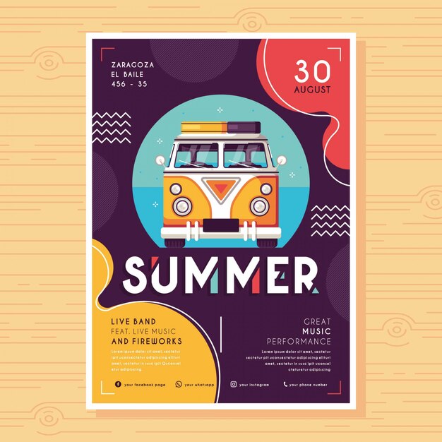 Premium Vector | Summer flat design flyer template