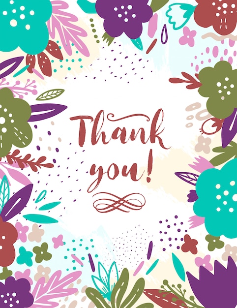 Premium Vector | Summer floral card with flowers. thank you.