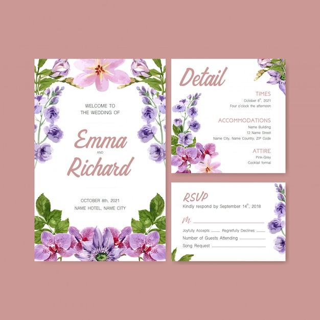 Free Vector Summer Flower Concept Design For Wedding Card Template Watercolor