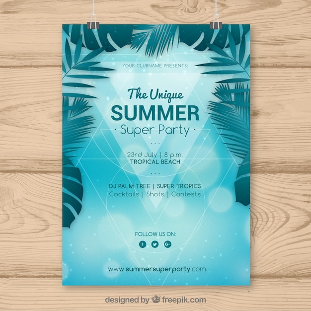 Free Vector Summer flyer template with leaves on borders