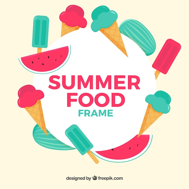 Summer food frame with flat design