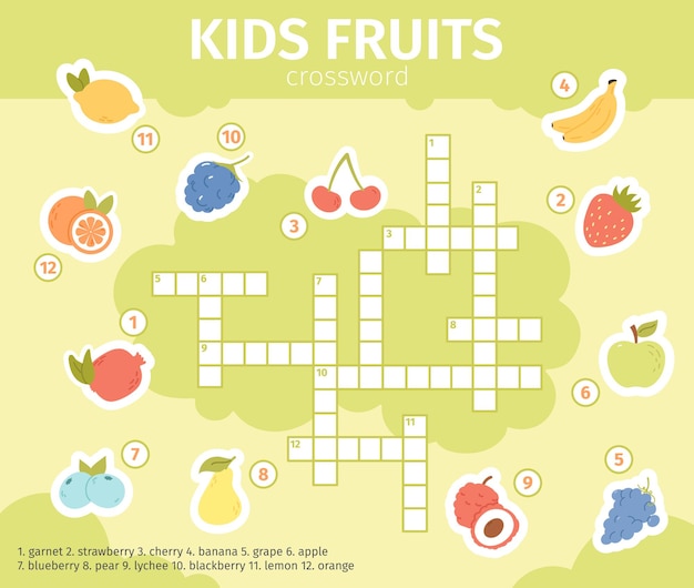 Premium Vector Summer fruits crossword educational crossword kids