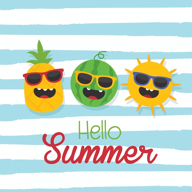 Download In summer holiday, hello summer text with sun, pineapple ...