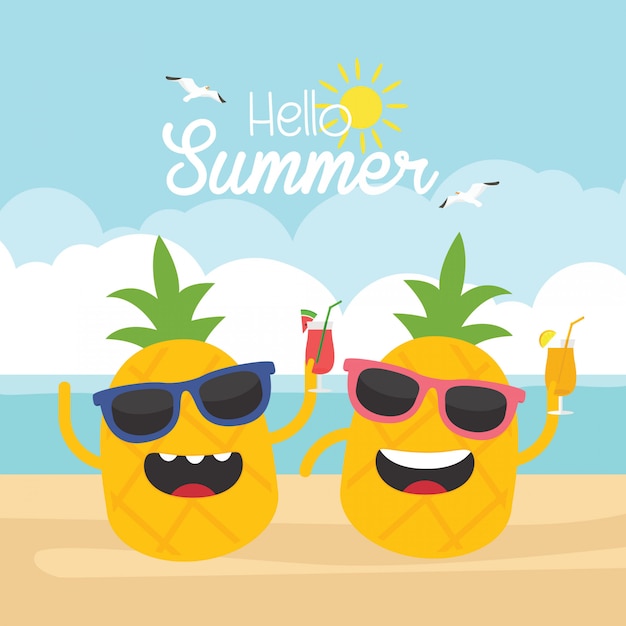 Premium Vector | In summer holiday, pineapple character design.symbol ...