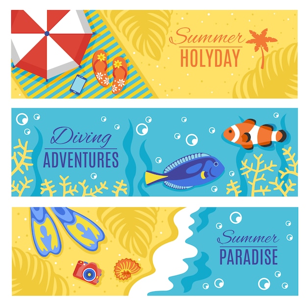 Summer holiday vacation horizontal banners\
set