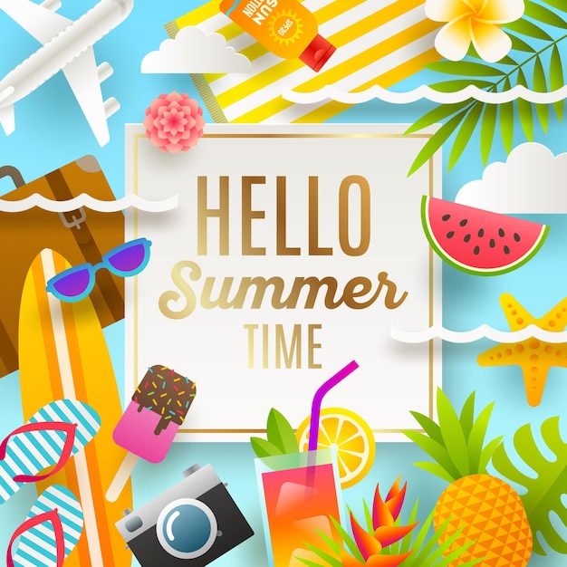 Premium Vector | Summer holidays and beach vacation greeting card