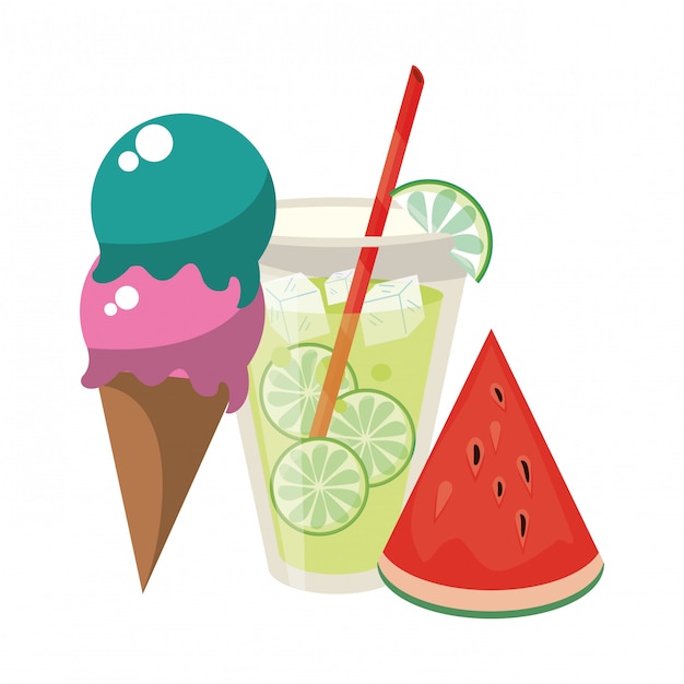 Premium Vector Summer Ice Cream Juice And Watermelon Fruit Cartoon