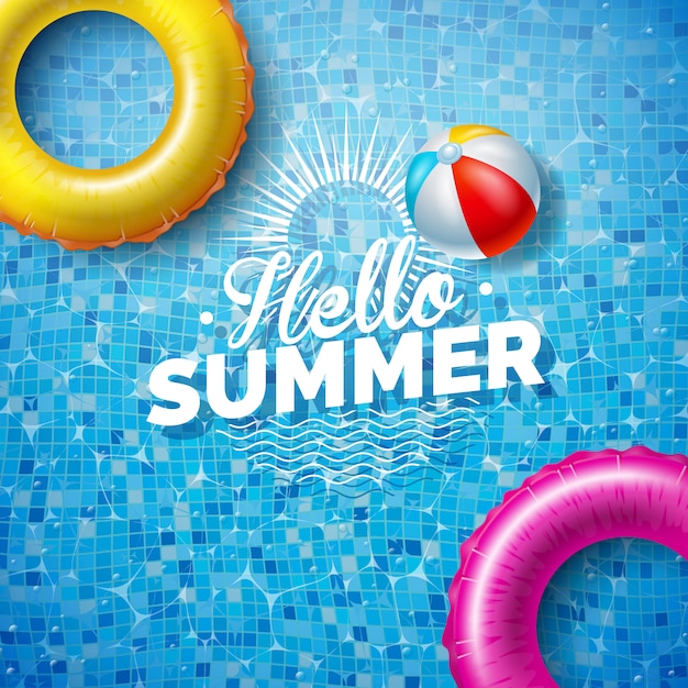 Summer illustration with float on pool background Premium Vector