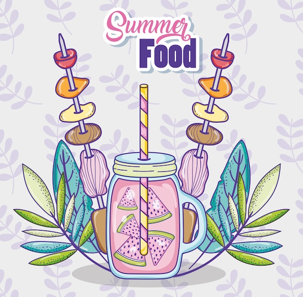夏のジュースや食べ物ベクトルイラストグラフィックデザイン プレミアムベクター