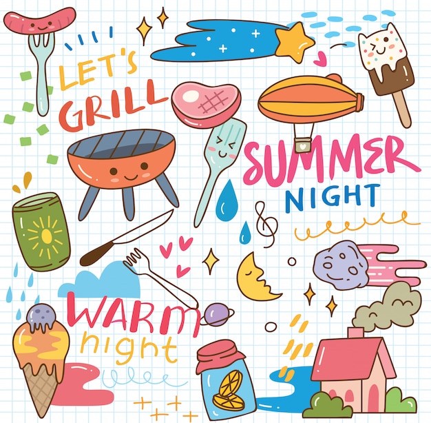 Premium Vector Summer kawaii  doodle