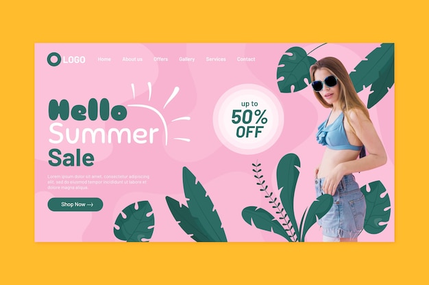 Free Vector | Summer landing page template with photo