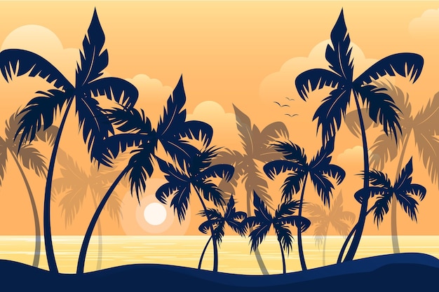 Summer landscape background for zoom with palm tree silhouettes | Free ...