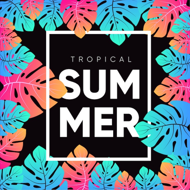 Premium Vector | Summer leaves colorful background with frame