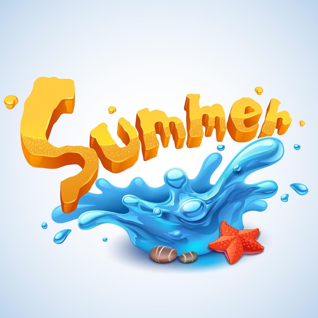 Premium Vector | Summer lettering on a splash of water