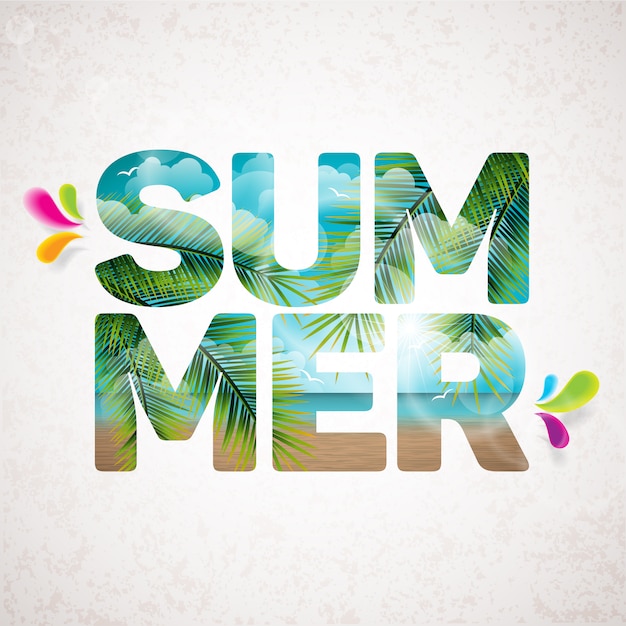 Free Vector Summer Letters With Palm Tree Background