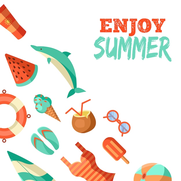 無料のベクター 夏のロゴのイラスト 夏の時間 あなたの休日をお楽しみください