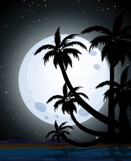 Download Free Vector | Summer night scene silhouette